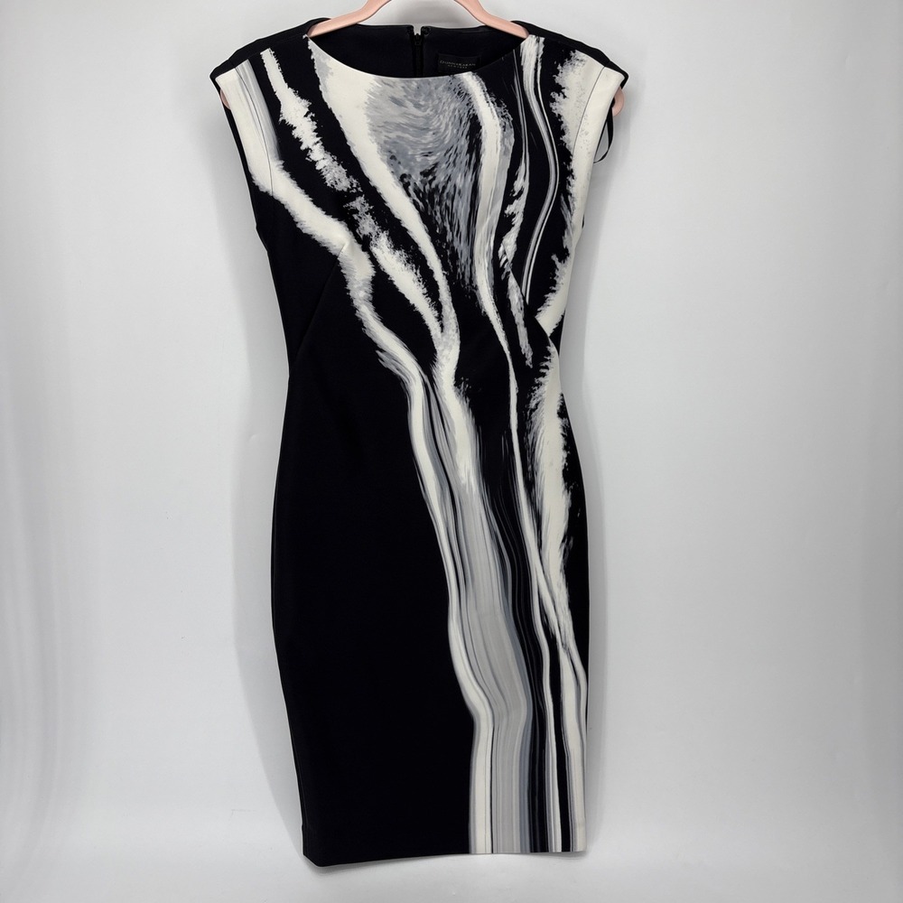 Donna Karan New York Black Printed Cap-Sleeve Midi Dress 0 Petite Wearable Art